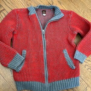 Tea collection chunky knit red and gray boys sweater cardigan full zip